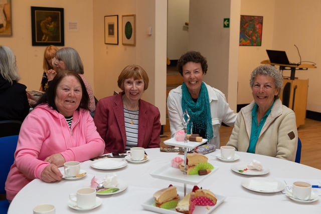 Susan Davidson, Pauline Cornwall, Rita Dews and Rosalyn Dews at the coffee morning and reunion for former staff of Crossley Carpets at Dean Clough