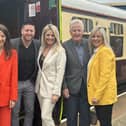 Former Huddersfield Town  star Keith Hanvey and his wife Julie (right) board the Northern Belle with other members of their party at Brighouse station. Picture: Paul Cookson
