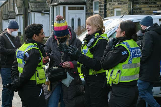 The Happy Valley Cast and crew in Boothtown. Picture: BBC/Lookout Point/Matt Squire