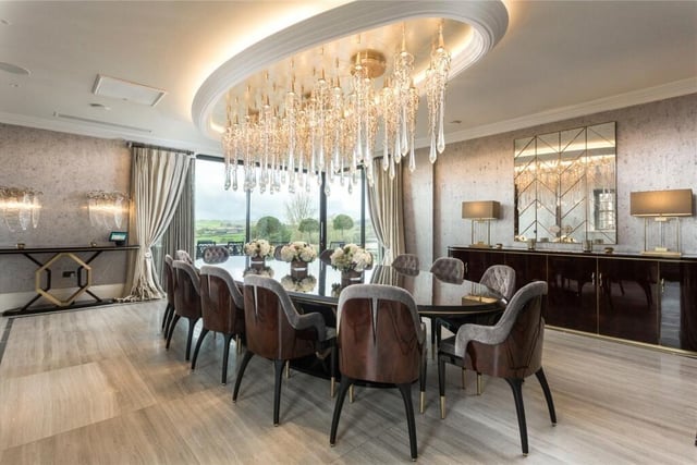 A glistening dining room, with rural views.