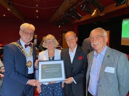 Mayor of Calderdale Ashley Evans and Mayoress Rosie Tatchell with Nick Holdsworth and Alan Goodrum Chair of Halifax Civic Trust.