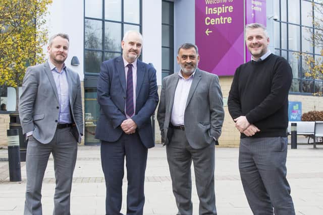 From left to right: Deputy Principal Karl Veltman, Vice Principal Andrew Harrison, Director of Commercial Services and Partnerships Ebrahim Dockrat, Principal and Chief Executive David Malone. Photo: Jim Fitton