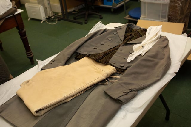 Sneak peek at the new items that will be going on display at Bankfield Museum, Boothtown, Halifax. Clothing worn by Colin Firth, Mr Darcy in Pride and Prejudice