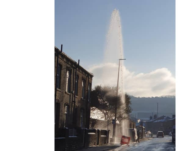 John Carroll shared this picture of of the burst water main on Huddersfield Road, between the B&M Store and Elland Town Hall