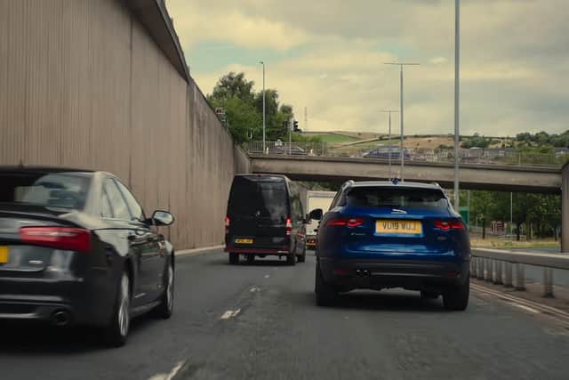 The cars can be seen driving up and down Burdock Way in the third episode. Picture: Netflix