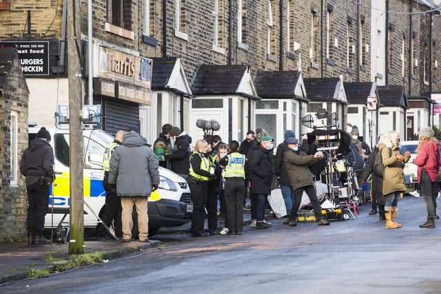 Filming for Happy Valley, with Sarah Lancashire.