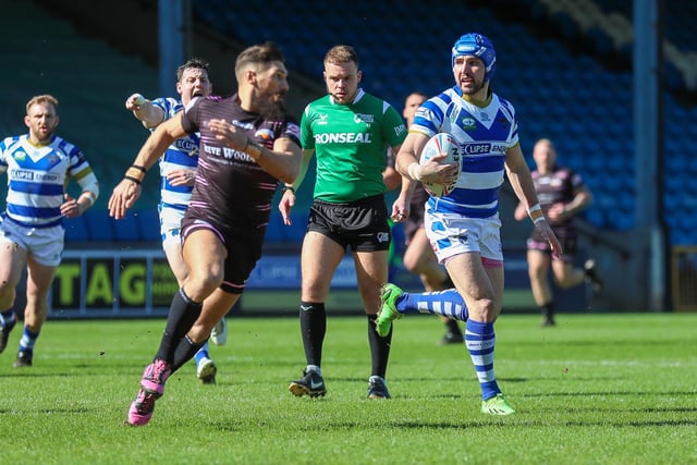 3. Action from Halifax Panthers' win over Barrow Raiders at The Shay, on Sunday, April 2, in the fourth round of the Challenge Cup. (Photo credit: Simon Hall)