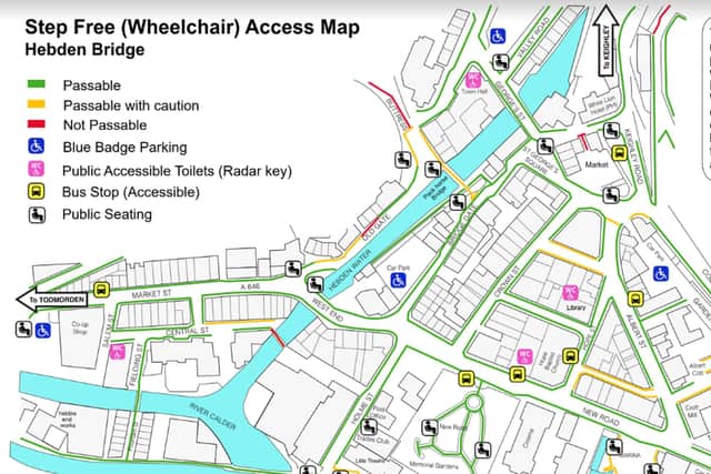 The Hebden Bridge Disability Access Forum (HBDAF) step-free access map and guide to Hebden Bridge town centre