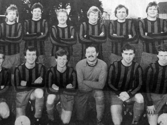 Gosport & Fareham League. Back (from left): Steve Stepley, Darren Lowery, Paul Taylor, Barry Platts, Kevin Diaper, Chris Proudlock. Front: Jim Diaper, Dave Pickering, Phil Ash, Ken Ostler, Graham Hale