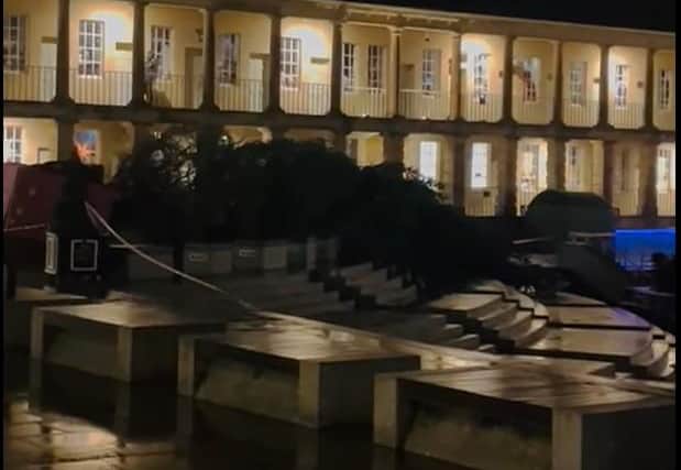 The winds wee so strong, the Christmas tree in The Piece Hall blew over