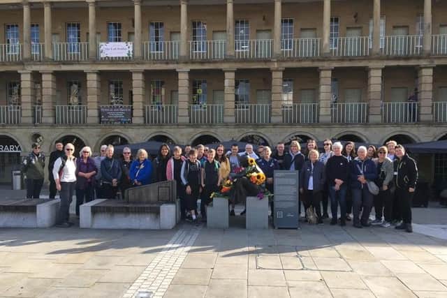Anne Lister Memorial Weekend - laying flowers at the Piece Hall