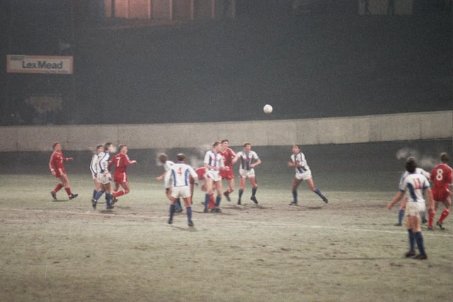 Icy conditions for Town v Crewe, November 27, 1987.