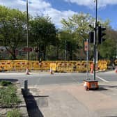 Temporary traffic lights in West Vale