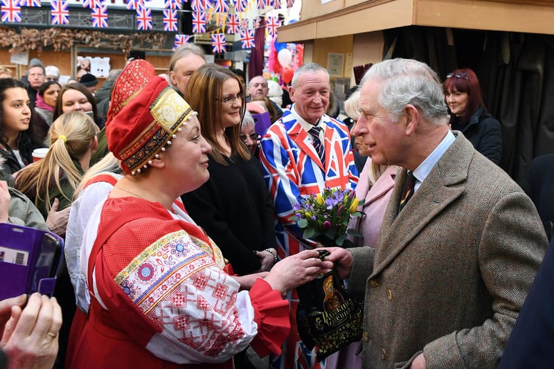 King Charles and Queen Camilla visit traders at Halifax Borough Market