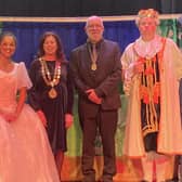 Anusia Battersby as The Queen, Rhiannon Canoville-Ord as Cinderella, The Mayor and her consort, Ross McCormack as The King