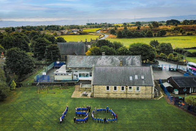An aerial photograph showing the children's unique way of celebrating the 150th anniversary
