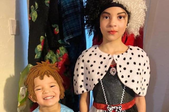 Leah Wilkinson has shared this brilliant picture of Mia, 8, as Cruella and Zaylan, 4 as Horrid Henry.