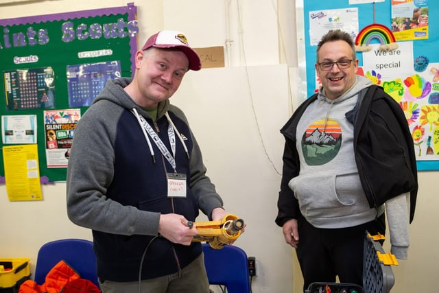 The first Skircoat Repair Cafe at All Saints Parish Hall. Pictured is Spanner Spencer and Ian Culpan