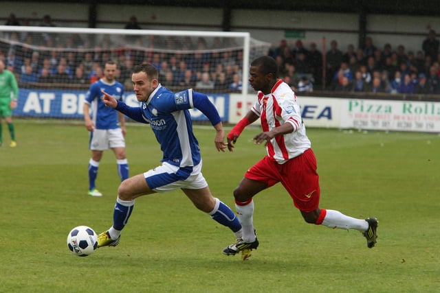 Town's Dan Gardner in action in the 2013 play-off final against Brackley
