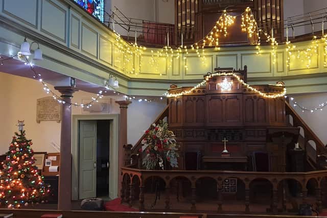Heptonstall Methodist Chapel is decorated ready for the Christmas fair. Picture: Amy Binns