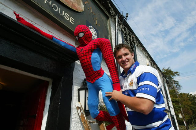 Halifax Blue Sox academy player helps with the Scarecrow Trail at the Moorcock Inn, Norland in 2010