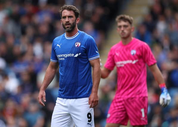 CHESTERFIELD, ENGLAND - JULY 15: Will Grigg of Chesterfield during the pre-season friendly match between Chesterfield and Sheffield United at  on July 15, 2023 in Chesterfield, England. (Photo by Alex Livesey/Getty Images)
