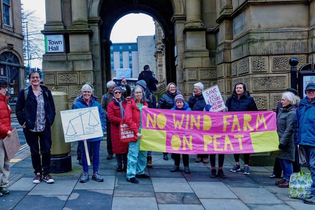 Campaigners against the windfarm proposals lobbied councillors at Halifax Town hall before the Cabinet meeting. Photograph courtesy of the group