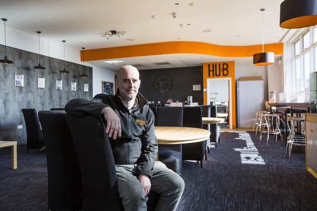 Owner Paul Holdsworth at The Hub cafe, Threeways Centre, Ovenden.