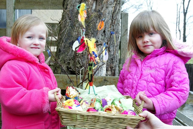 Children of Lightcliffe Pre-School in 2006 preparing Easter Eggs. Pictured are Ellie Broughton, 3 and Claire Britten, 2.