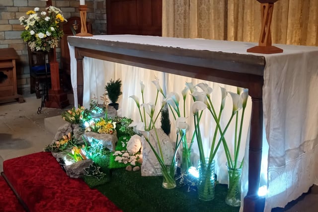 The Easter Garden in the altar at St John's Church Rastrick by Julia Tum