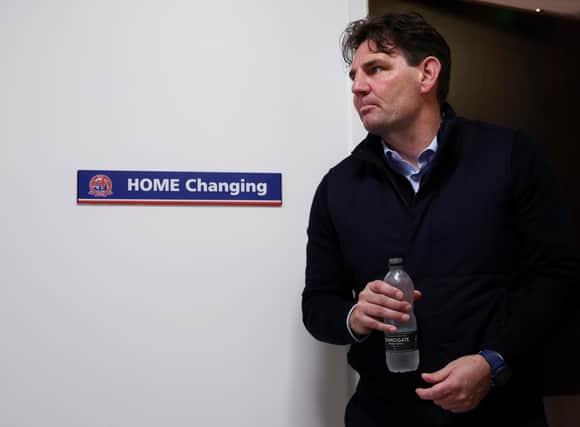 FYLDE - OCTOBER 14: Chris Beech, manager of AFC Fylde, leaves the home changing room at half-time during the Emirates FA Cup Fourth Round Qualifying match between AFC Fylde and Leek Town at Mill Farm on October 14, 2023 in Fylde, United Kingdom. (Photo by Lewis Storey/Getty Images)
