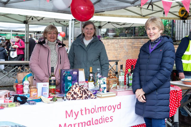 Mytholmroyd Marmaladies Liz Lawlor, Julie Pugh and Sheila Knowles, at Light Up the Valley