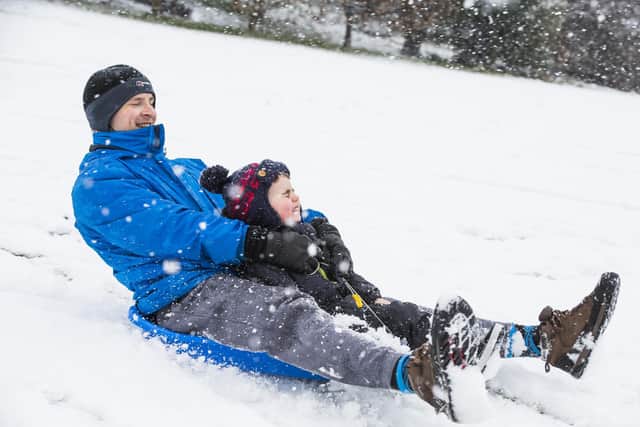 Dad Paul McCabe and Brendan McCabe, two enjoying the snow in Sowerby Bridge