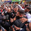 Hundreds of people gathered outside Frangoz restaurant in King Cross to catch a glimpse of UFC superstar Khamzat Chimaev.