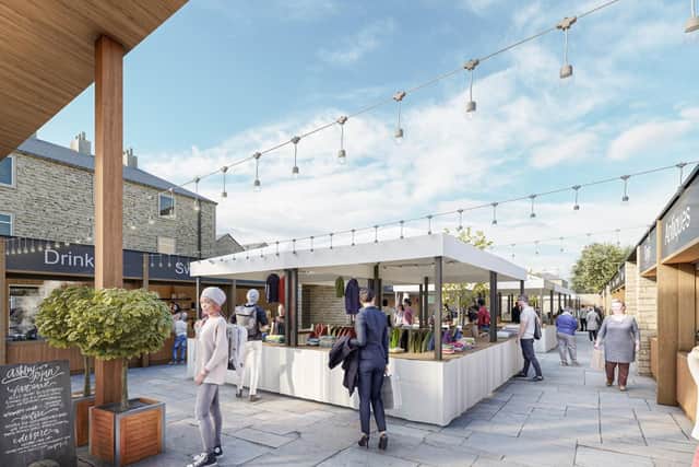 Artist impression of the new look Brighouse outdoor market as part of a £19million Town Deal investment regeneration programme.