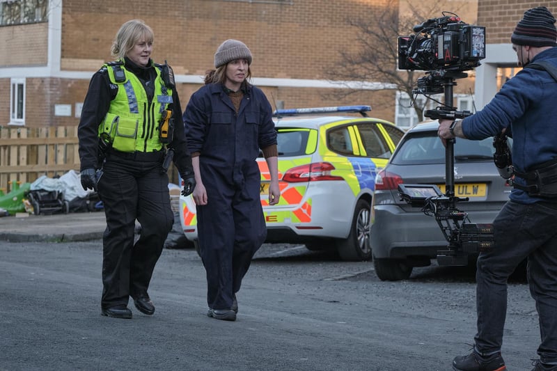 Sarah Lancashire and Susan Lynch filming in Elland.
