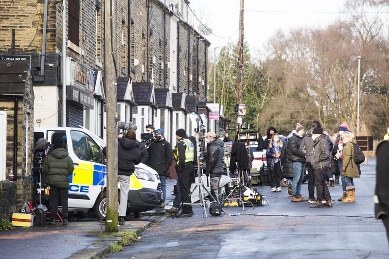 Filming for Happy Valley at Bath Place, Boothtown earlier this year..