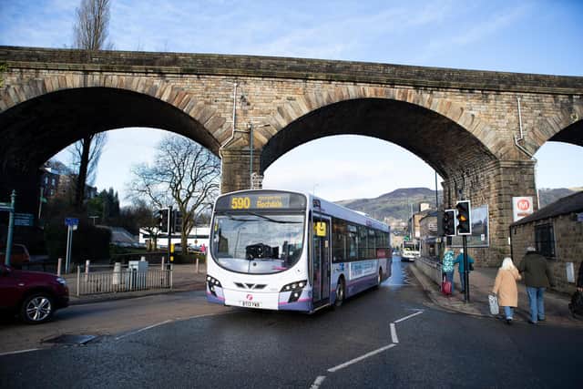 A First Bus makes its way through Todmorden