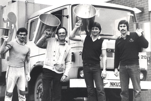 Pictured are Sheffield refuse collectors Philip Aston, Harold Gadsby, Mick Chambers and Ian Fraser in February 1983.