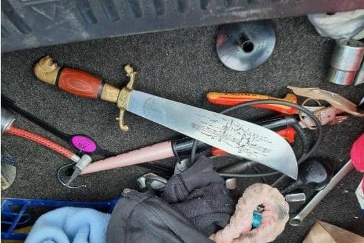The blade was found when police stopped a car in Todmorden