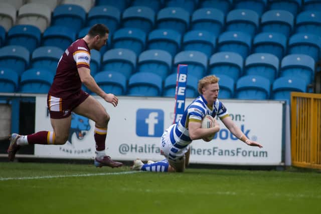 Lachlan Walmsley going over for his second try against Batley Bulldogs last weekend.
