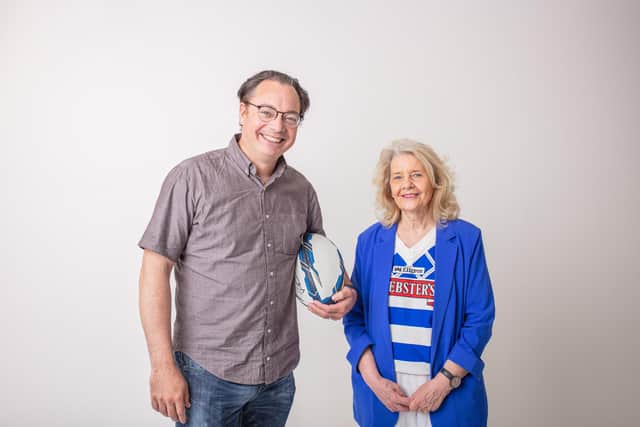 James Mellor, left, the creative director and producer at Rainbow Trout Films Ltd, and Linda Kitson of the Halifax Panthers' Supporters Trust.