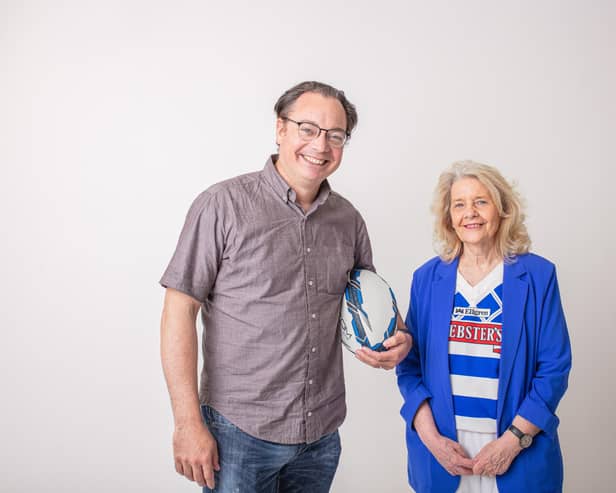 James Mellor, left, the creative director and producer at Rainbow Trout Films Ltd, and Linda Kitson of the Halifax Panthers' Supporters Trust.