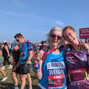 Anne and her daughter Sarah show off their medals after finishing the Great North Run on Sunday.