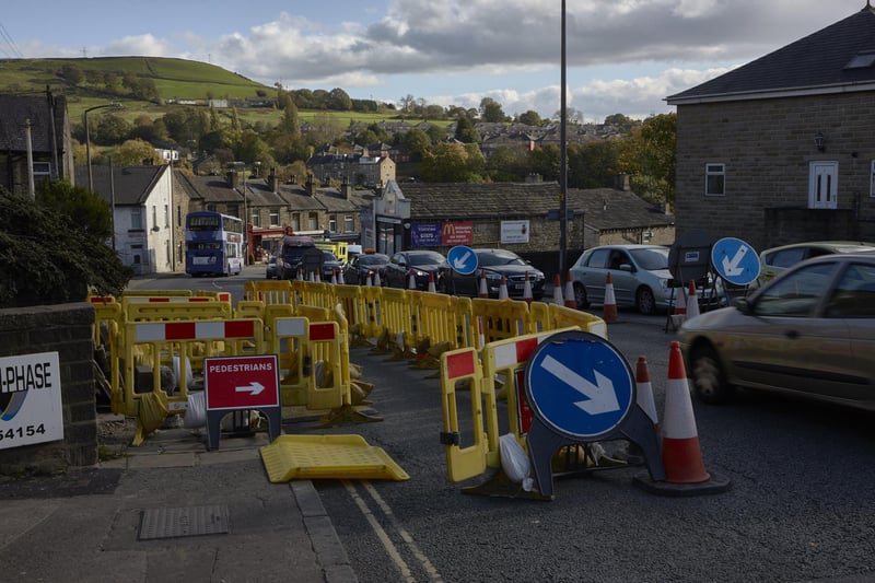 Road work on Huddersfield Road, Salterhebble during the first phase of works back in 2017.