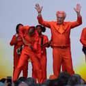 David Byrne on stage at Halifax's Piece Hall