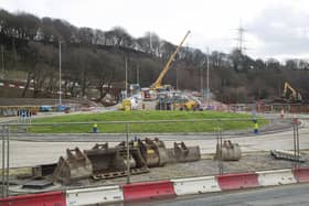 Calder and Hebble junction, new roundabout and bridge between Stainland Road and the A629