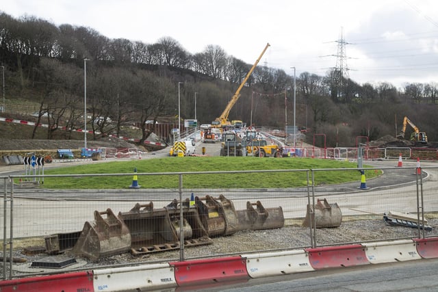 Calder and Hebble junction, new roundabout and bridge between Stainland Road and the A629