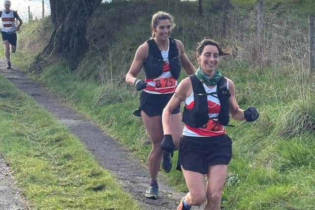 Ambi Swindells and Helen Curtis in the women’s V40 race. Pic: Mark O’Connor