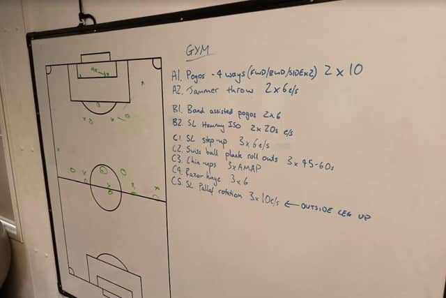One of the whiteboards at Town's training ground